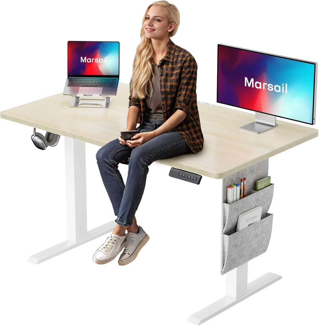 Marsail Standing Desk Adjustable Height Home Office Desk,‎48x24 Inch Electric Standing Desk, Stand up Desk with Storage Bag,Headphone Hook for Computer Workstations Desk 4 Memory Preset