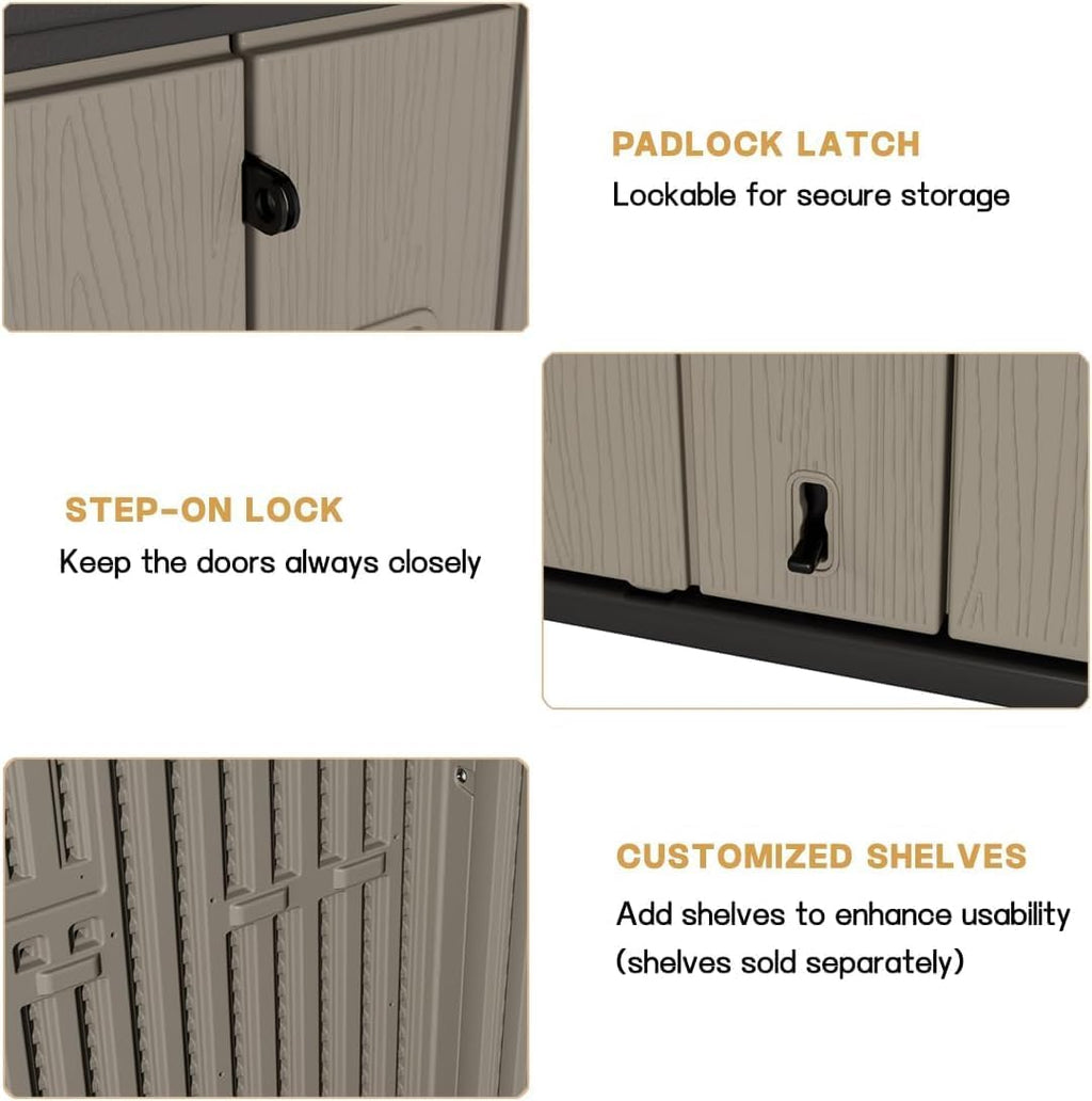 KINYING Outdoor Storage Cabinet Waterproof, 57 Cu.ft Resin Vertical Outdoor Storage Shed for Patio Furniture, Garden Tools, Pool Accessories, Mower Storage (Brown)