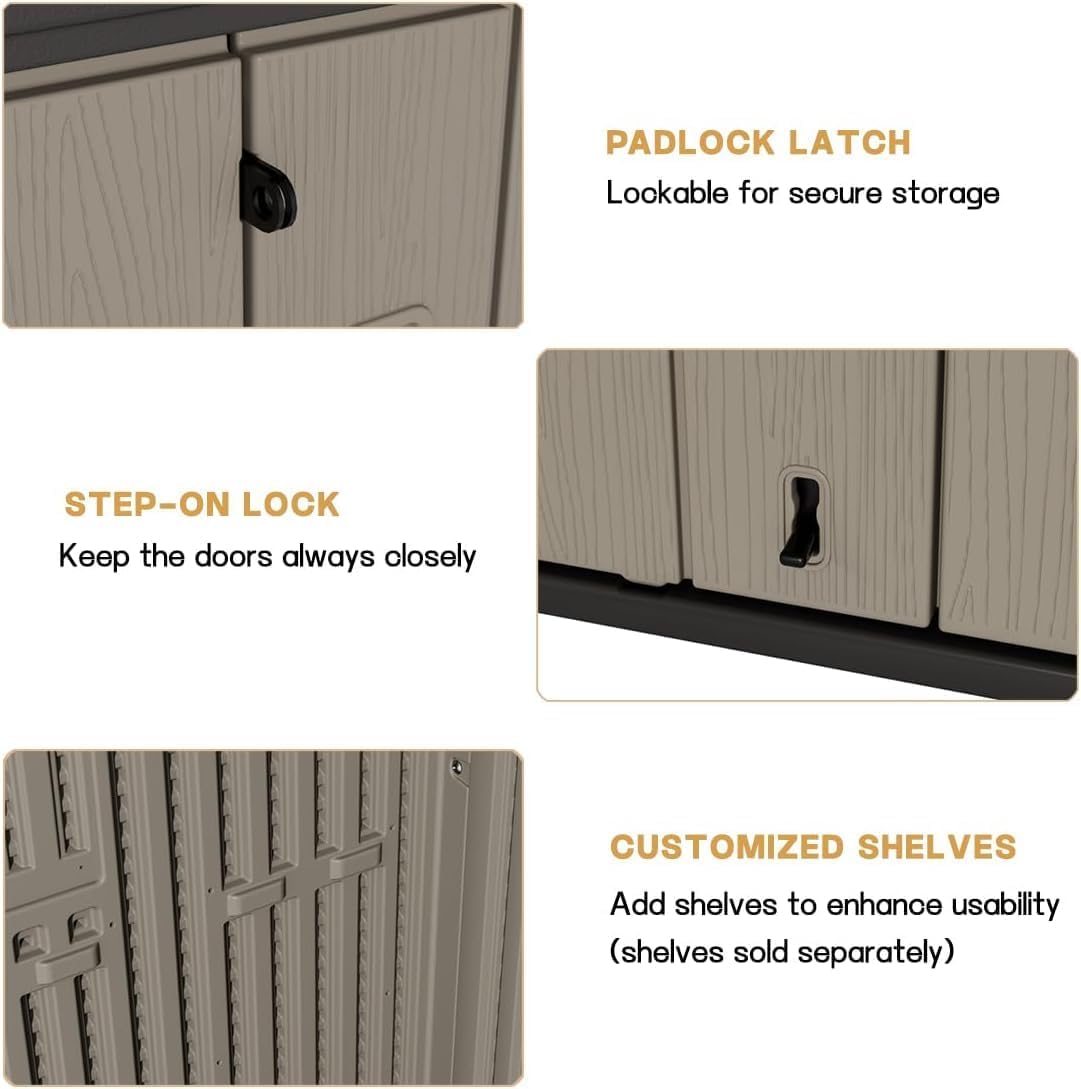 KINYING Outdoor Storage Cabinet Waterproof, 57 Cu.ft Resin Vertical Outdoor Storage Shed for Patio Furniture, Garden Tools, Pool Accessories, Mower Storage (Brown)