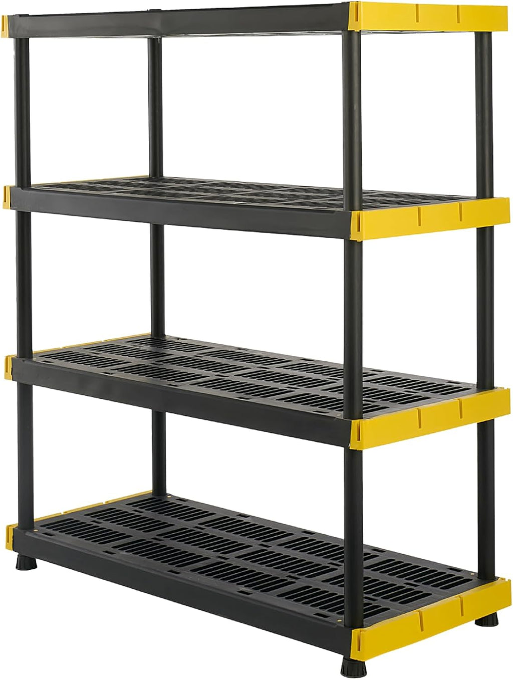 CX Black & Yellow, 4-Tier Heavy Duty Plastic Storage Shelves that Support up to 200lbs/shelf, Organization and Storage, Weather-Resistant Design, Easy Assembly (55'H x 48'W x 20'D)