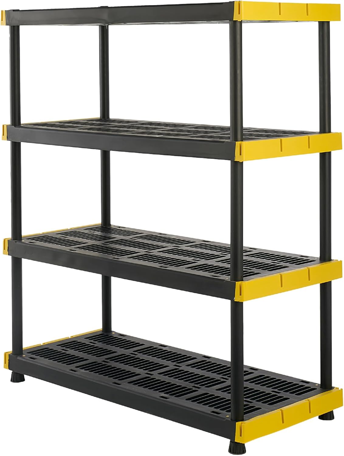 CX Black & Yellow, 4-Tier Heavy Duty Plastic Storage Shelves that Support up to 200lbs/shelf, Organization and Storage, Weather-Resistant Design, Easy Assembly (55'H x 48'W x 20'D)