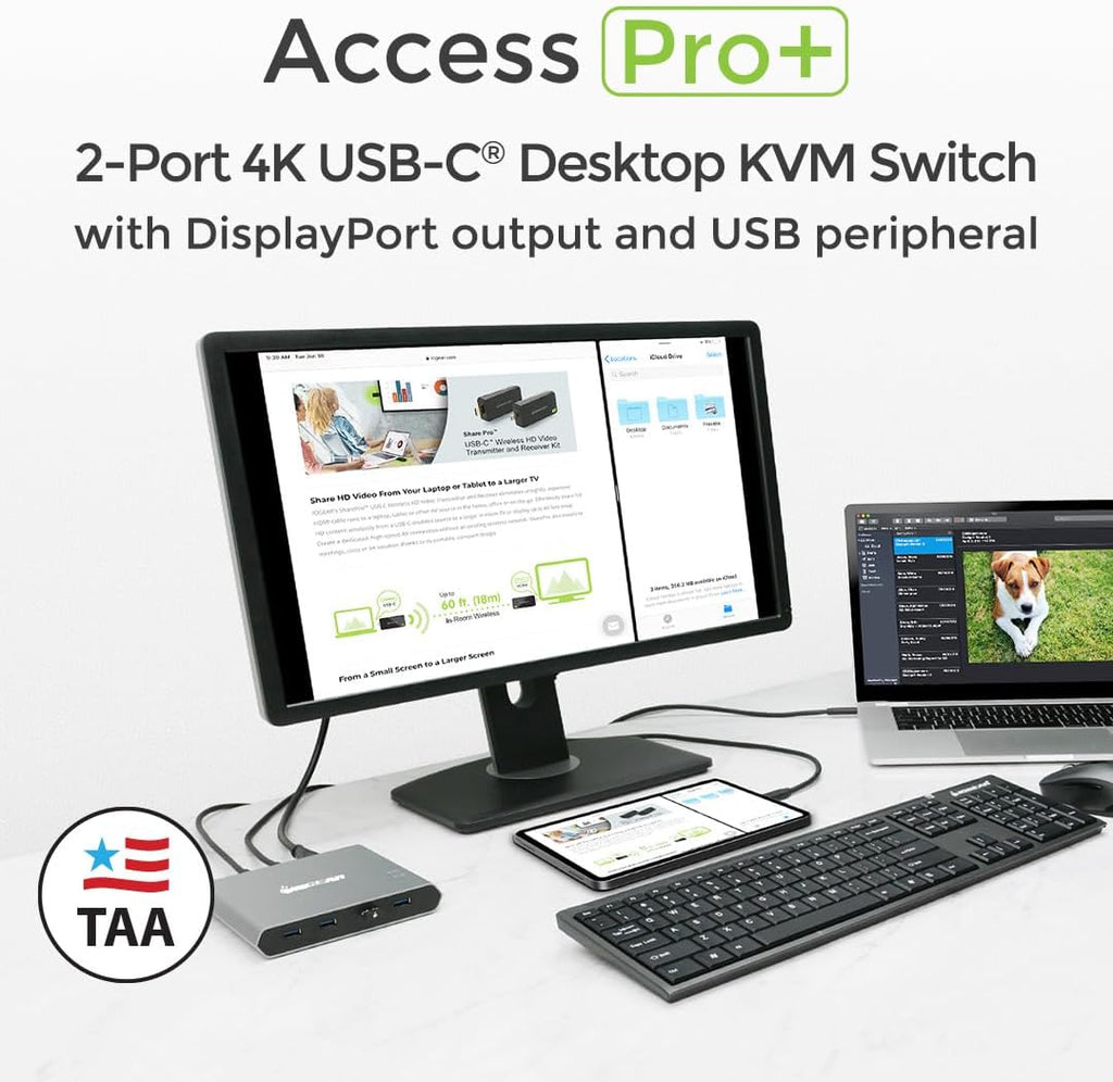 IOGEAR 2-Port 4K USB-C Desktop KVM with DISPLAYPORT Output and USB Peripheral