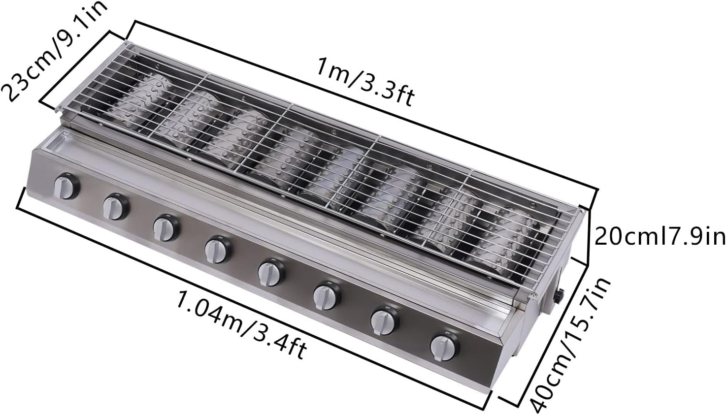 Tabletop Gas Grill,Commercial LPG Gas BBQ Grill,Professional Barbecues Griddle, 8 Independent Switches Gas Grill, for Outdoor Camping or Picnicking 40.94×15.7×7.9Inch(Style 7)