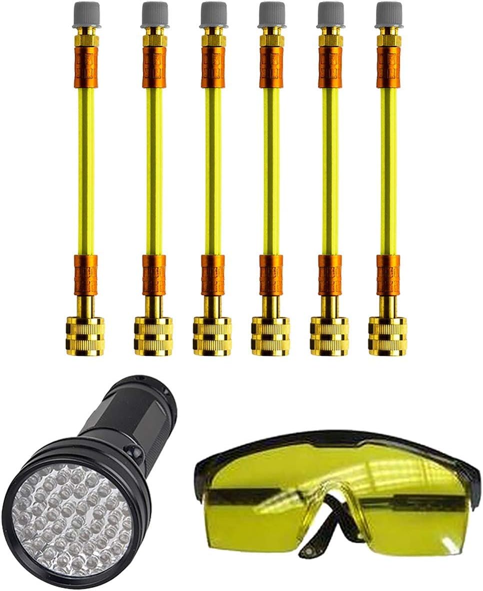 Leak Saver Direct Inject Refrigerant Leak Sealer with UV Dye, 6 Pack - Includes 51 LED UV Light and Protective Glasses