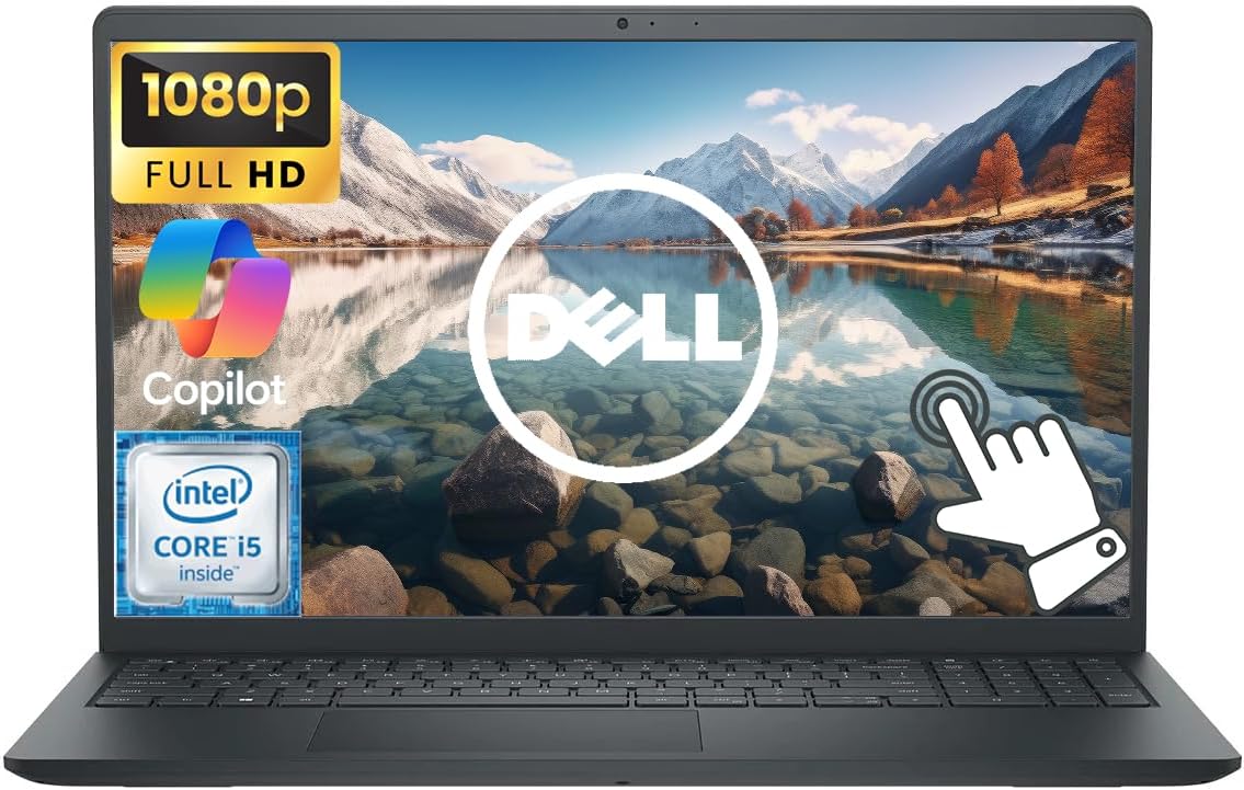 Dell Inspiron 15.6' FHD Touchscreen Business Laptop Computer, 8GB RAM 256GB SSD, 10-Core Intel i5 Processor, Windows 11 Laptop, AI Copilot, Numeric Keypad, Black