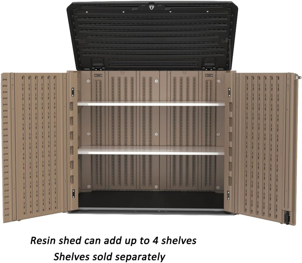 Mrosaa Horizontal Resin Storage Shed, 34 Horizontal Cu.ft Outdoor Storage Cabinet Waterproof for Garden/Backyard/Home/Pool, Lockable(34 Cu.ft-Brown)