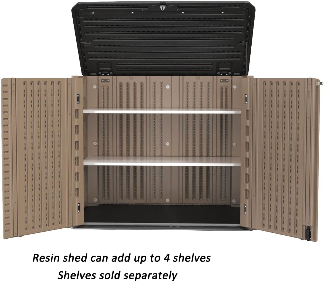 Mrosaa Horizontal Resin Storage Shed, 34 Horizontal Cu.ft Outdoor Storage Cabinet Waterproof for Garden/Backyard/Home/Pool, Lockable(34 Cu.ft-Brown)