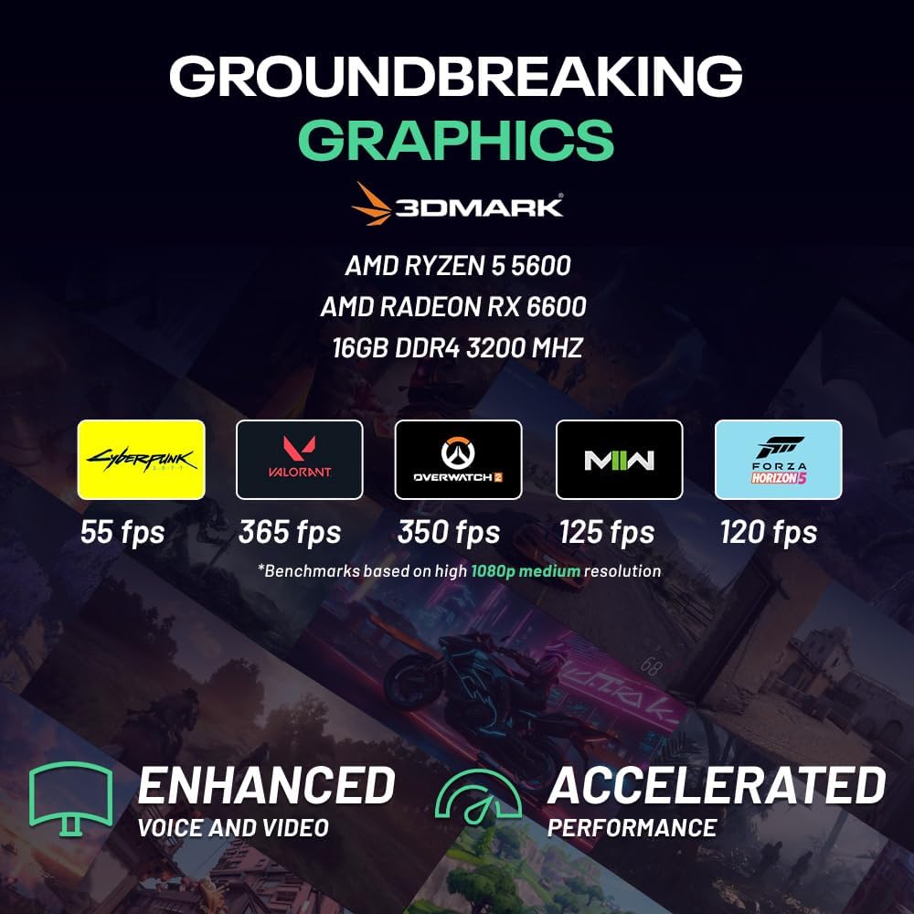 Skytech Gaming Shadow Desktop PC, Ryzen 5 5600 3.5 Ghz (4.4GHz), AMD RX 6600 8GB, 1TB NVMe SSD, 16GB DDR4 RAM 3200, 650W Gold PSU, Wi-Fi, Win 11