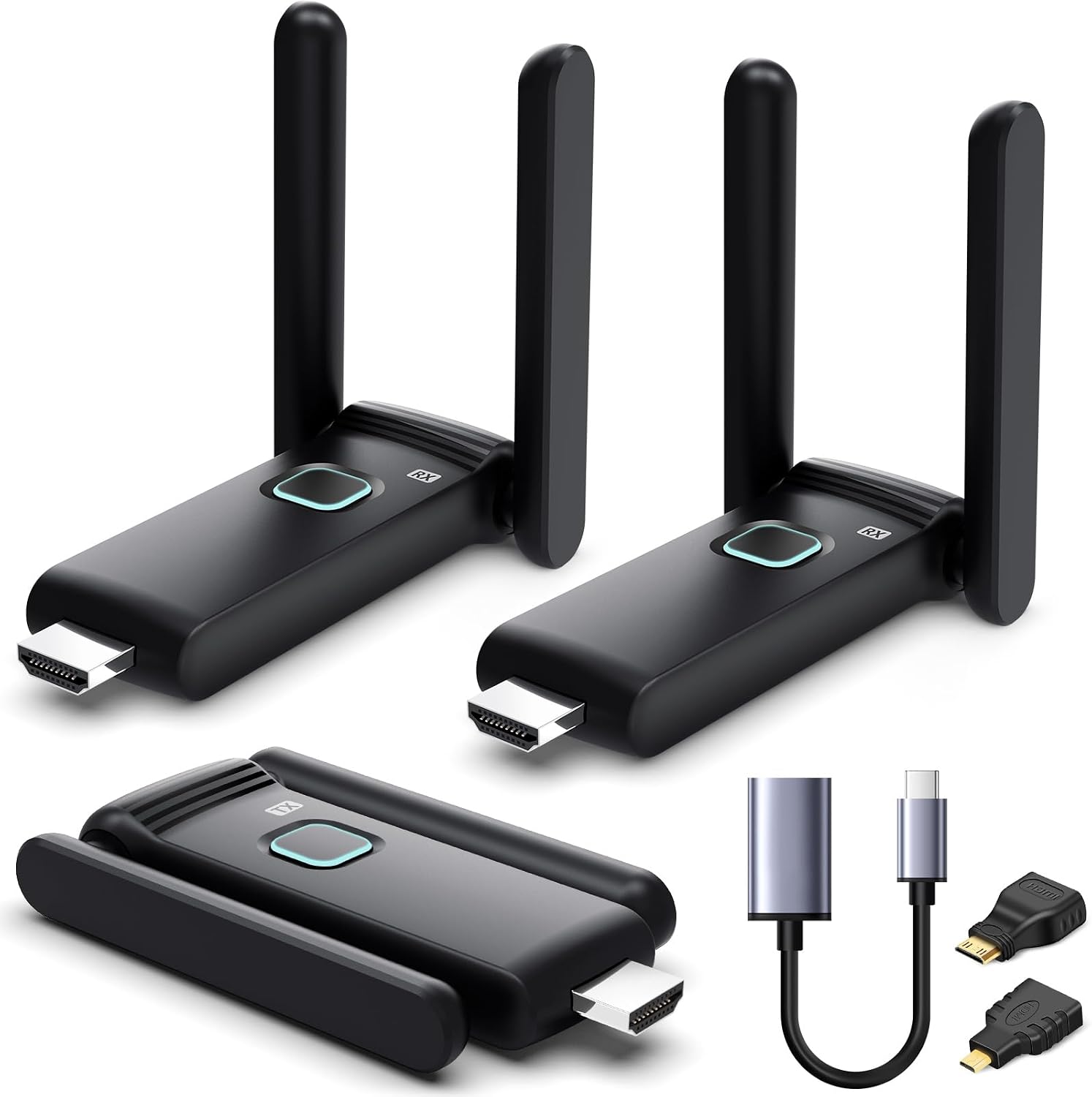 Wireless HDMI 2 Receivers and Transmitter,Up to 6 RXs,No Hot,Plug and Play,2.4/5.8GHz Wirelessly Casting to Multiple Screens,50M/165FT,Wireless HDMI Splitter for TV/DSLR Camera/Projector/Laptop/PC
