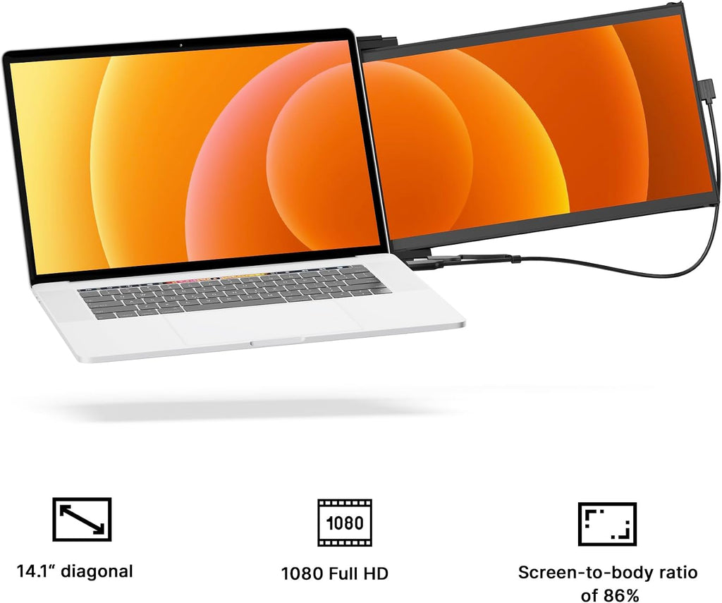 Duex Max DS Portable Monitor - New Mobile Pixels 14.1' Laptop Screen Extender, FHD 1080P Travel Monitor, USB C/USB A/HDMI Plug and Play Laptop Monitior for Windows/Mac/Android/Switch