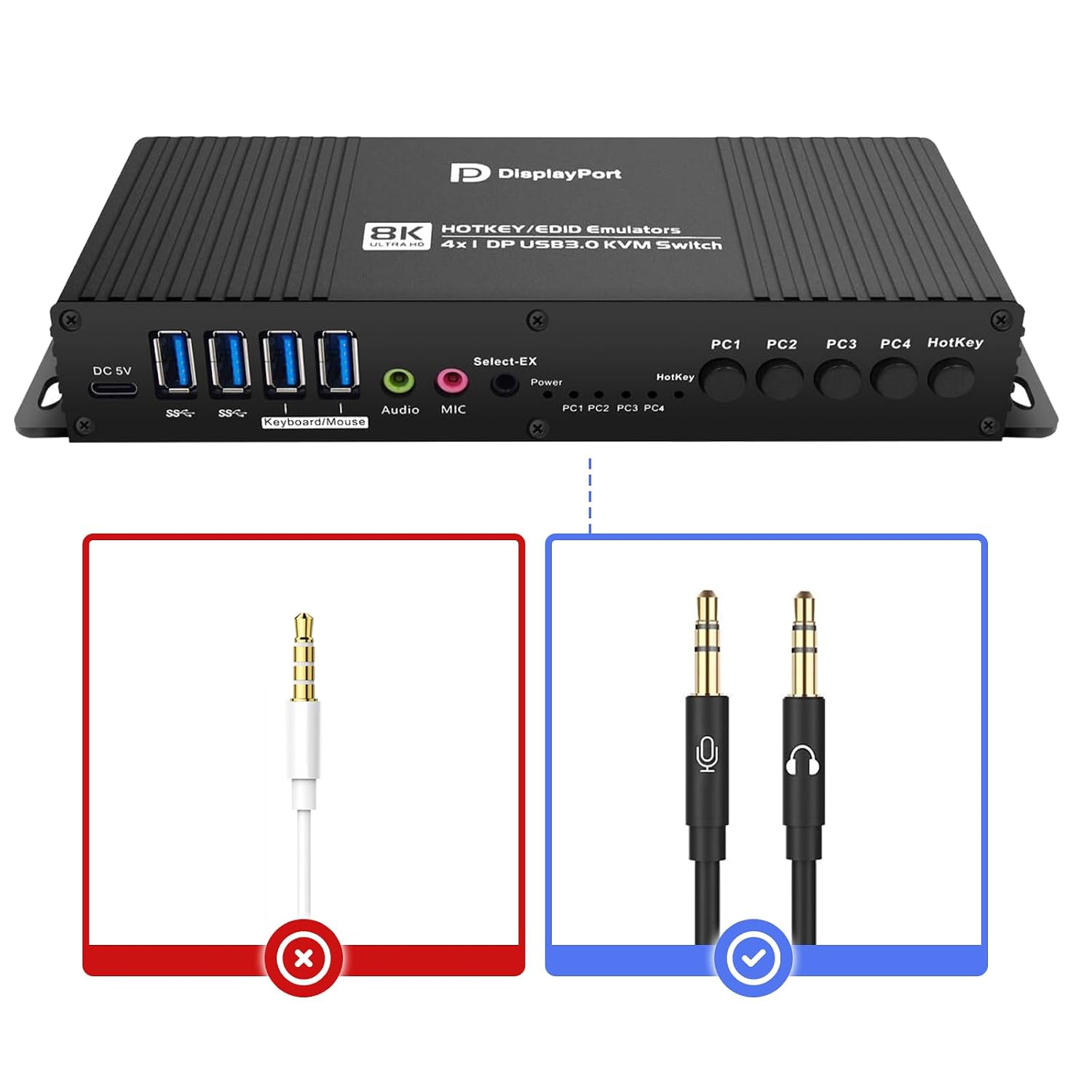 kvm Switch displayport 1 Monitors 4 Computers Edid Hotkey Switching edid kvm Switches Laptop Desktop pc 1 Monitors Displayport 1.4 1440P 144Hz 165Hz 240hz Single Monitor Hotkey