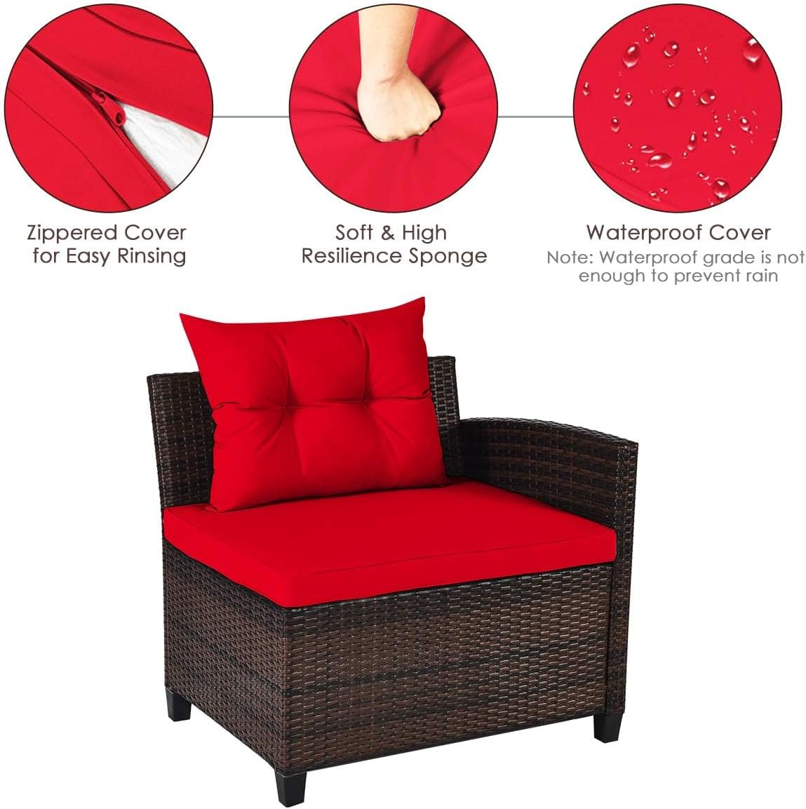 HAPPYGRILL 4 Pieces Rattan Patio Conversation Set, Outdoor Wicker Furniture Set with Cushioned Sofas and Coffee Table, L-Shape Sectional Curved Sofa Set for Garden Poolside Balcony