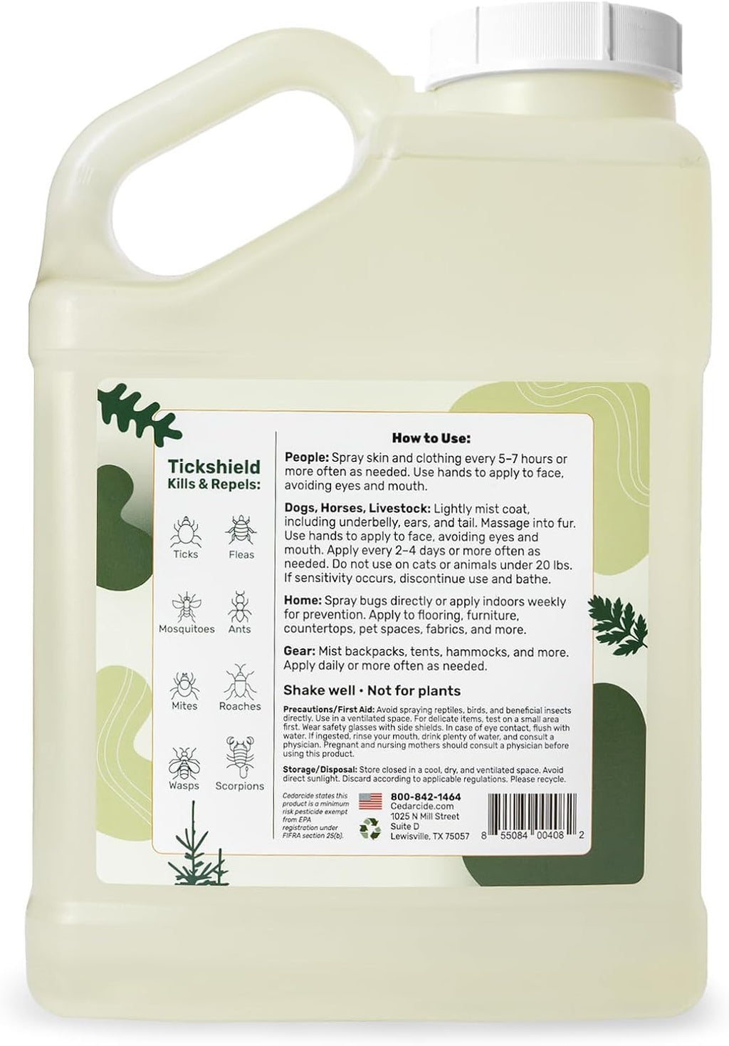 Cedarcide Extra Strength Tickshield | Deep Woods Cedar Oil Tick & Mosquito Repellent Spray for People, Pets, & Indoors | Kills & Repels Fleas, Ticks, Ants, Mites & Mosquitoes | Gallon