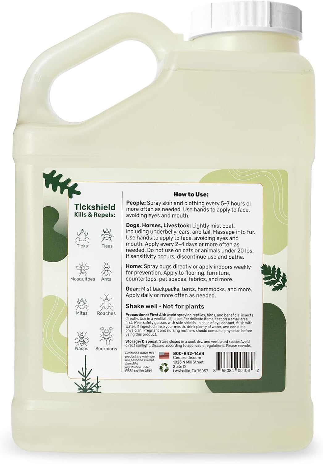 Cedarcide Extra Strength Tickshield | Deep Woods Cedar Oil Tick & Mosquito Repellent Spray for People, Pets, & Indoors | Kills & Repels Fleas, Ticks, Ants, Mites & Mosquitoes | Gallon