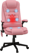 HOMCOM High Back Vibration Massage Office Chair with 6 Vibration Points, Heated Reclining PU Leather Computer Chair with Armrest and Remote, Pink