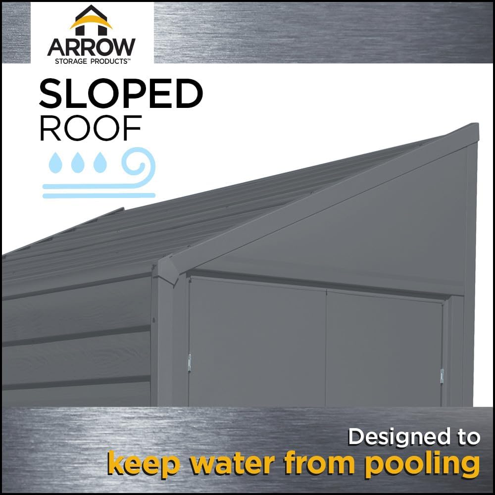 Arrow Yardsaver 4' x 7' Galvanized Steel Outdoor Storage Shed with Sloped Roof and Double-Door Entry, UV-Resistant Steel Floorless Compact Storage Shed, Charcoal
