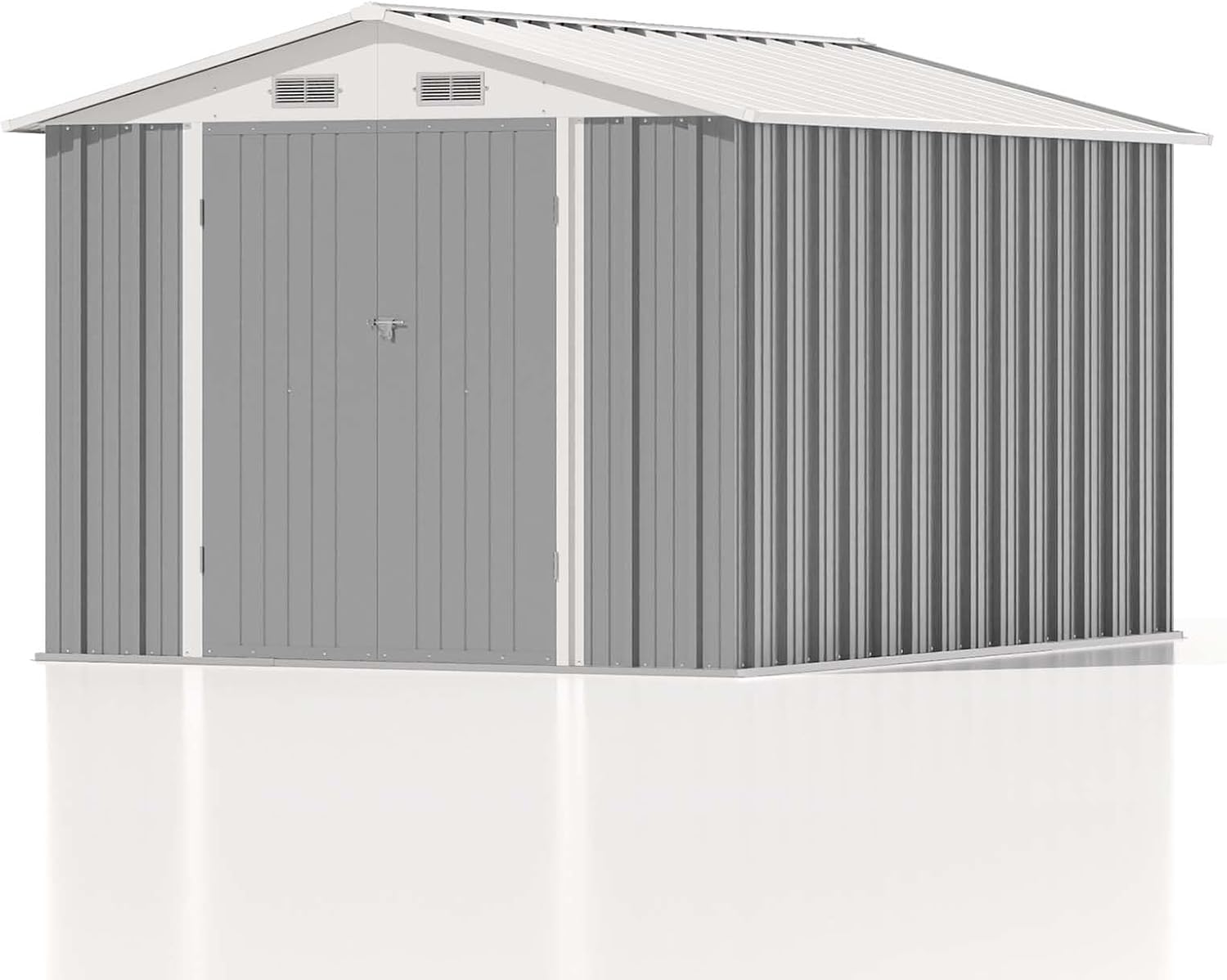 Patiowell 8x10 FT Outdoor Storage Shed, Large Garden Tool Metal Shed with Sloping Roof and Double Lockable Door, Outdoor Sheds for Backyard Garden Patio Lawn,Grey