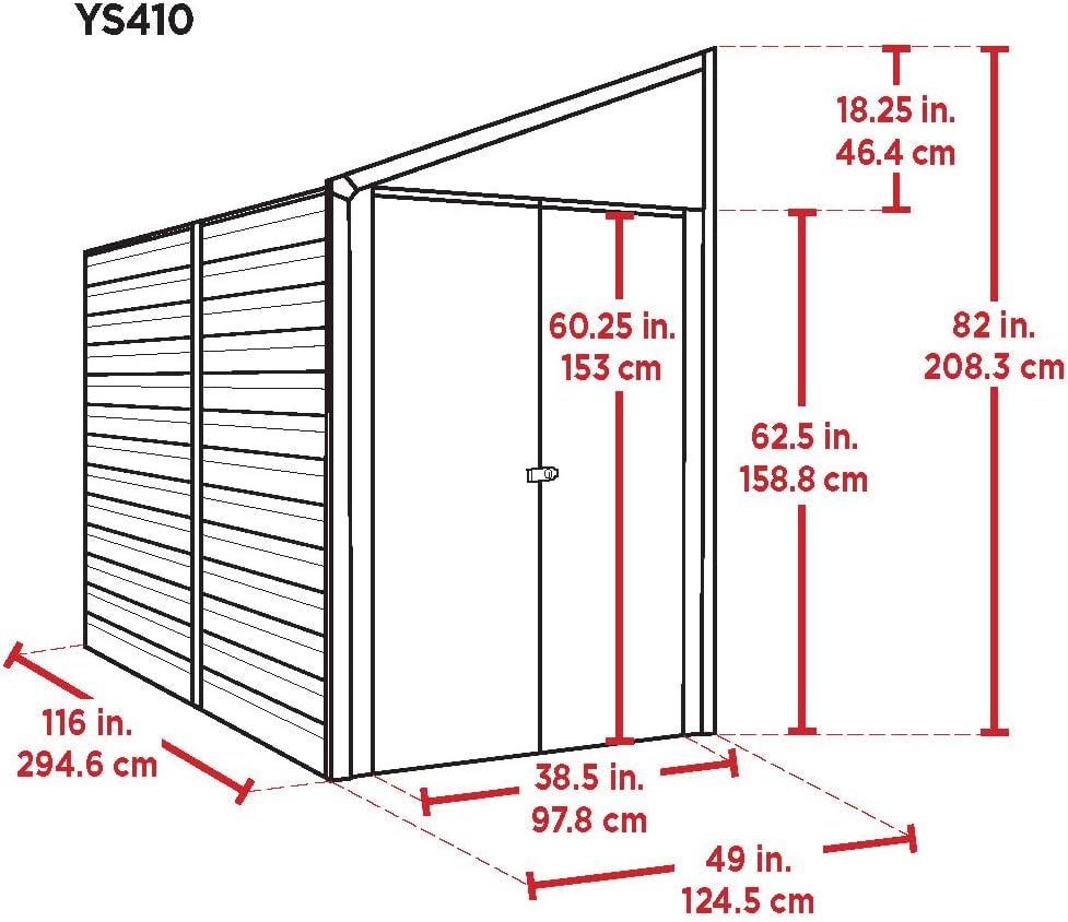 Arrow Yardsaver 4' x 10' Galvanized Steel Outdoor Storage Shed with Sloped Roof and Double-Door Entry, UV-Resistant Steel Floorless Compact Storage Shed, Charcoal