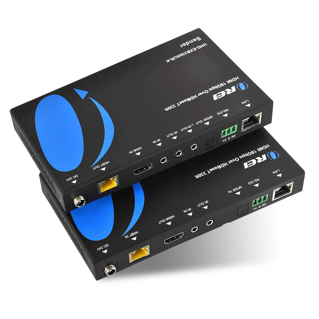 OREI 4K HDMI Extender Balun- HDBaseT UltraHD 4K 60Hz 4:4:4 over Single CAT5e/6/7 Cable with HDR, KVM, CEC, ARC , IR Support, RS-232 - upto 330 Ft