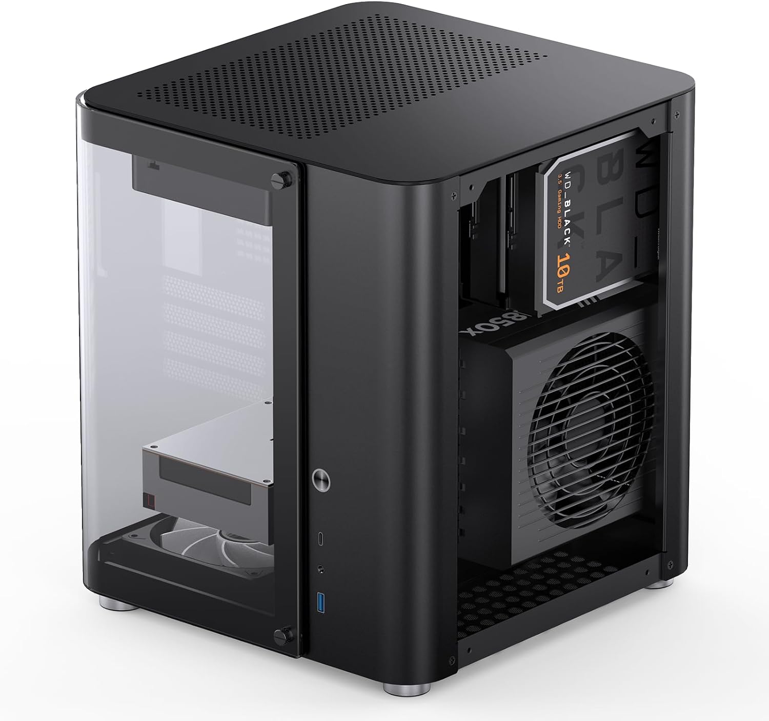 JONSBO TK-1 Black Micro ATX Mini Tower Computer CASE, Hyperboloid Glass Design, Separated Cabinet Structure, Al Alloy Shell Matx Desktop PC Case, Support ATX Power supply/240 AIO, Black