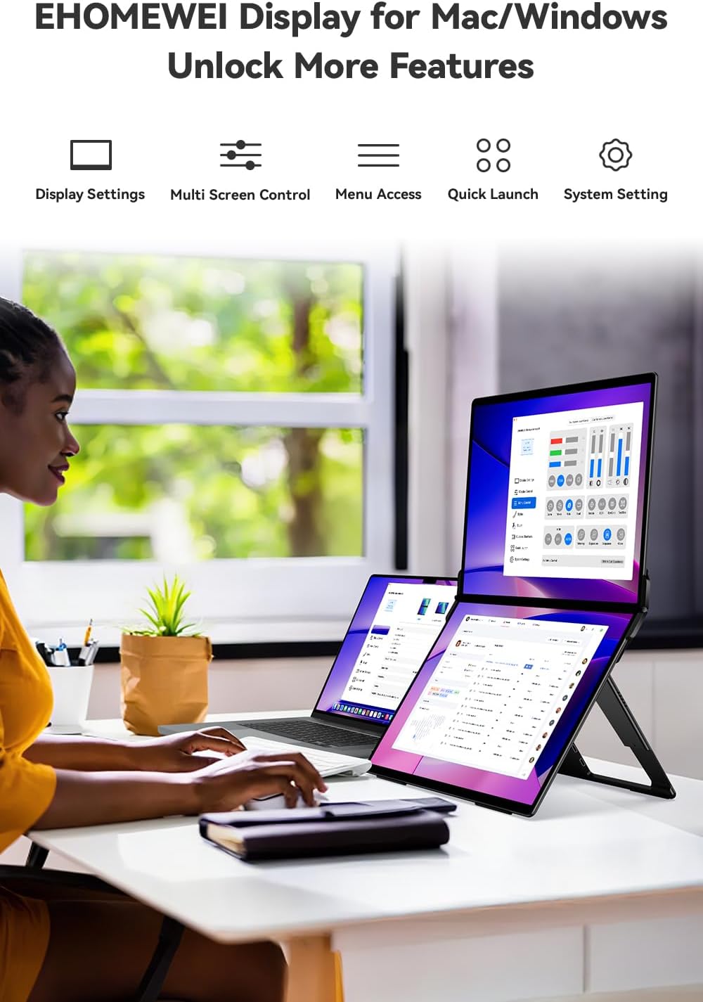 EHOMEWEI X1 Air, 14.2 Inch 90Hz Refresh Rate with 2.8K Display, Dual-Screen, 400 Nit Brightness, 100% sRGB, Portable Monitor for Gaming and Office Working