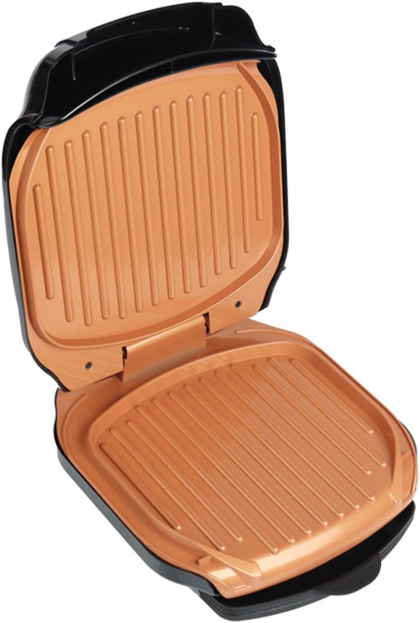 Electric Indoor Grill, Serves 3, Non-Stick Easy-Clean Plates, Floating Hinge for Thicker Foods, 900 Watt, Black