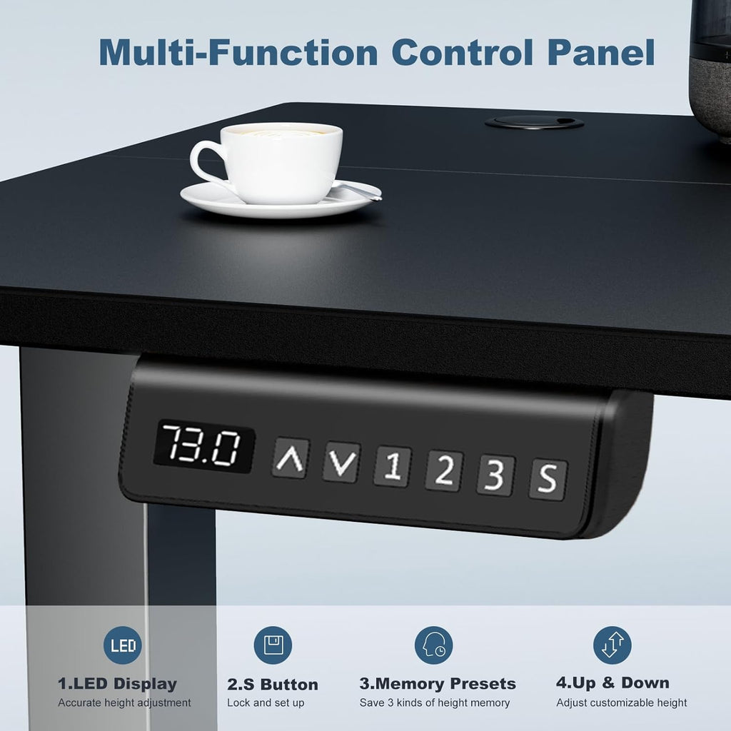 DUMOS 48 Inch Electric Standing Desk Height Adjustable, Sit to Stand Up Computer Workstations Work PC Table Home Office Study Writing Gaming Desks with Memory Presets for Walking Pad, Bedroom, Black