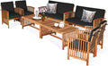 Tangkula 8 PCS Outdoor Acacia Wood Sofa Set with Water Resistant Cushions, Padded Patio Seating Chat Set w/Coffee Table for Garden, Backyard, Poolside (2, Black)