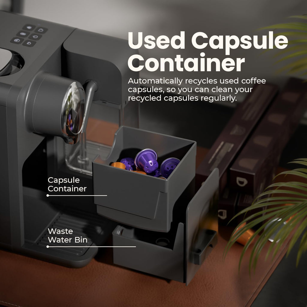 Espresso Machine with Integrated Automatic Milk Frother - Single-Serve Coffee Maker Capsule Compatible, One Touch Latte & Cappuccino, Single or Double Shot Espresso Maker