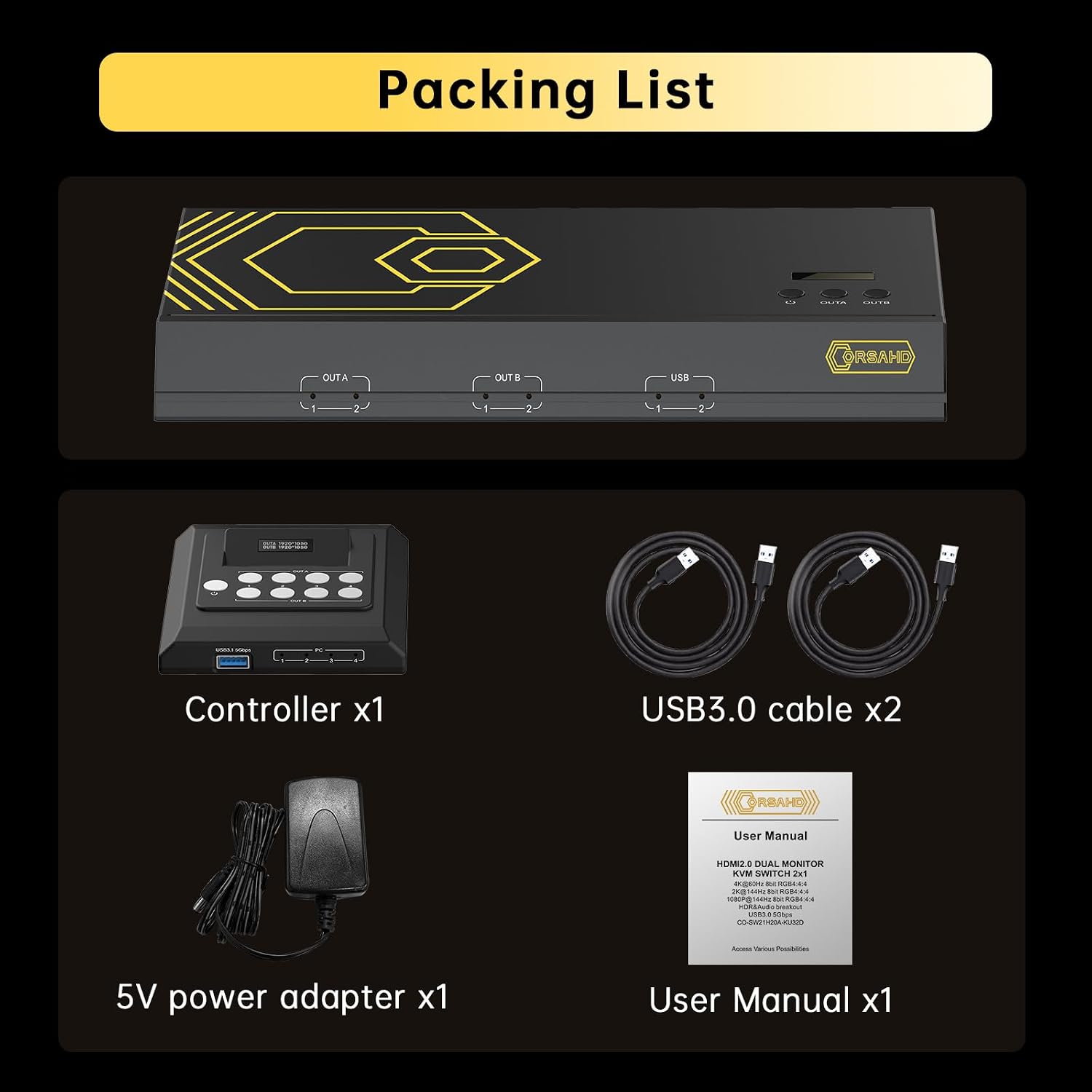 4K@60Hz HDMI KVM Switch USB 3.0 2 Monitors 2 Computers EDID Emulators,Dual Monitor KVM Switch for 2PC Share 2 Displays and 4 USB 3.0 Ports SPDIF L/R Audio,Copy/Extended Mode,2USB Cable and Controller.