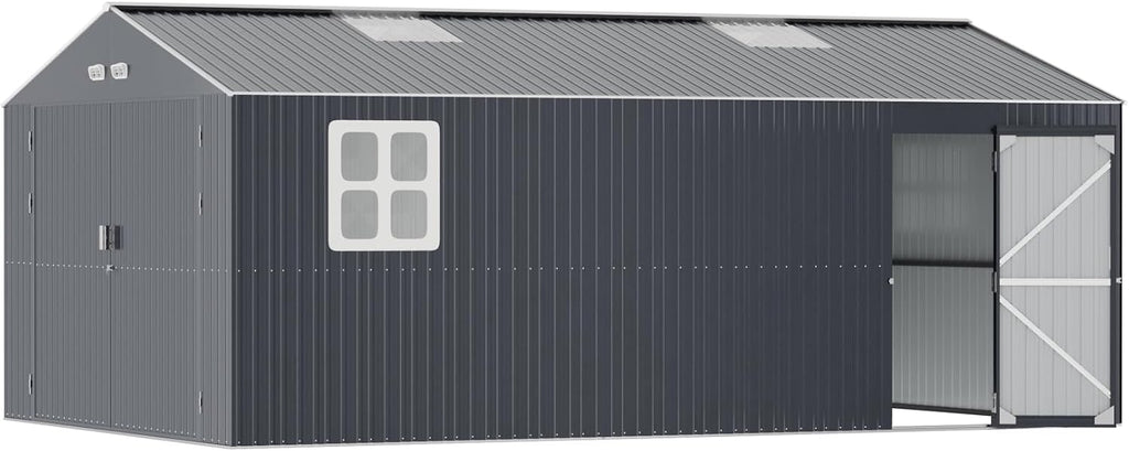K Knowbody 13x20x8.3 FT Metal Garage Shed,Ultra-Reinforced Truss System,18-Gauge Powder-Coated Frame,100 PSF Snow, 150 MPH Wind Rated, Skylight Dual-Entry Large Outdoor Building,Carport,Workshop