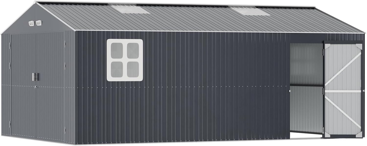 K Knowbody 13x20x8.3 FT Metal Garage Shed,Ultra-Reinforced Truss System,18-Gauge Powder-Coated Frame,100 PSF Snow, 150 MPH Wind Rated, Skylight Dual-Entry Large Outdoor Building,Carport,Workshop
