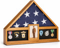 Bey-Berk Custom Personalized American Flag Display Case for 5' x 9.5' Burial Memorial Flag, Military Medal Shadow Box with Glass Front and 4'x 6' Picture Frame (Oak)