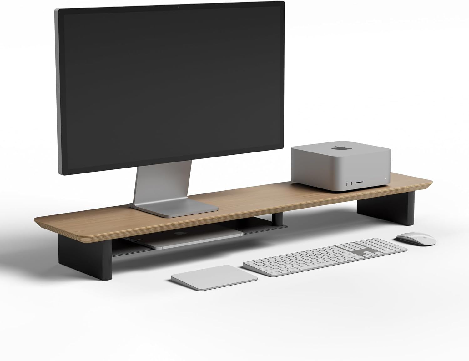 amesoba White Oak Dual‑Tier Ergonomic Desk Setup – Modern Wooden Monitor Stand & Workspace Riser, Home Office & Minimalist Aesthetic (White Oak, Large)