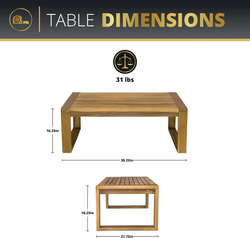 4-Piece Deep Seating Teak Wood Patio Furniture Set, Teak Wood Outdoor Conversation Sofa Set with Cushioned Loveseat, Armchairs and Coffee Table for Garden, Deck, Backyard