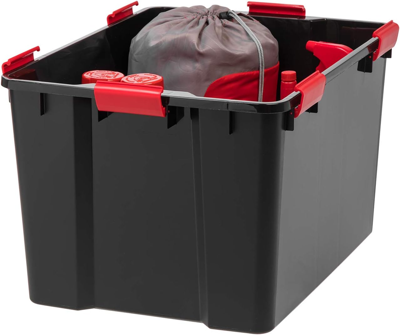 IRIS USA WeatherPro 74 Qt Storage Bins with Lids, 3 Pack, BPA-Free Plastic Gasket Box with Tight Latch and Seal, Stackable Nestable Tote Tub - Black/Red