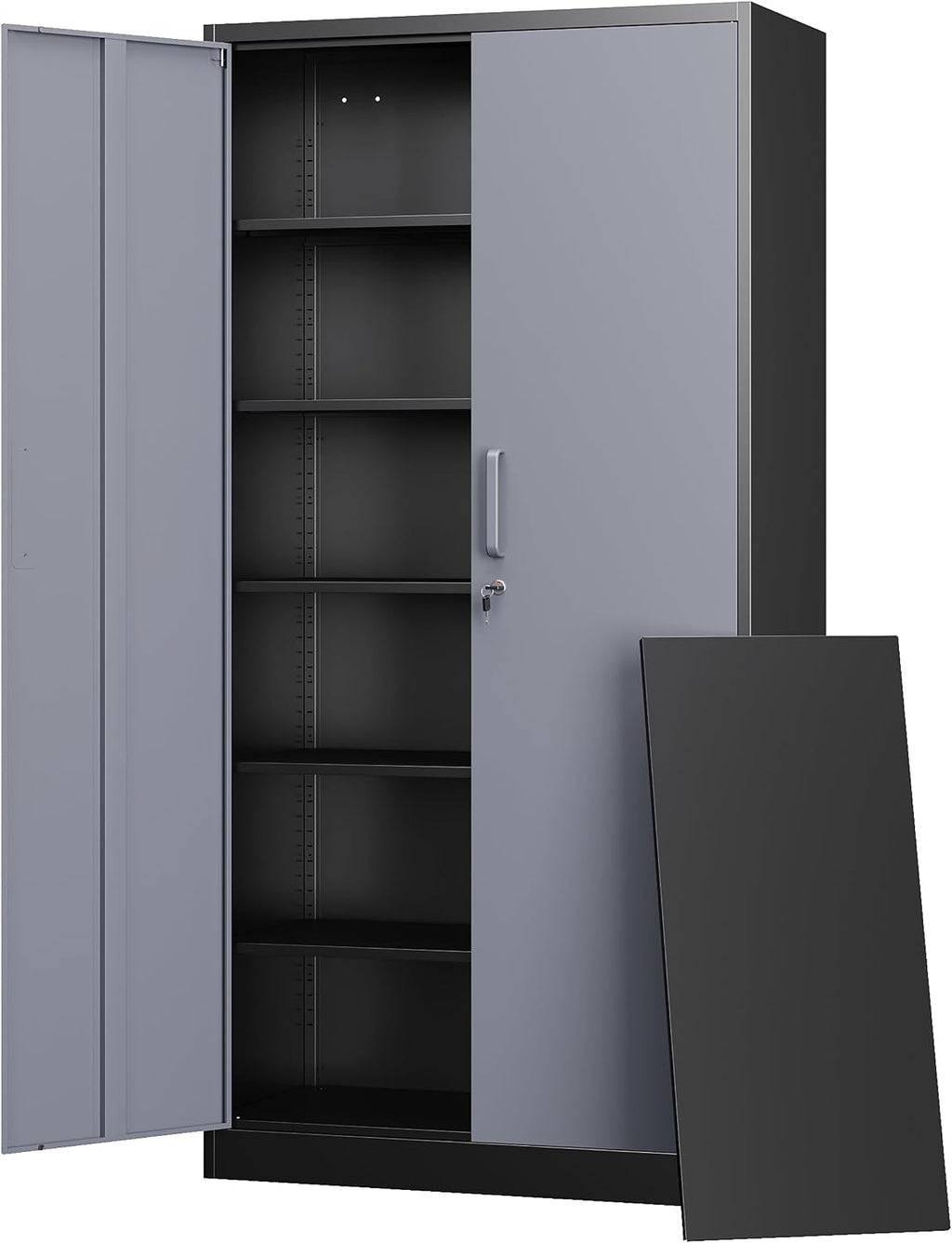 Letaya Metal Storage Cabinets with Lock Door and 5 Adjustable Shelves, Steel Garage Tool Organization Cabinets for Home,Utility Room, Warehouse,Lockers(71'-Black Gray) | Lock Door, 5 Adjustable Shelves, Garage, Lockers