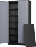 Letaya Metal Storage Cabinet with Lock Door and 5 Shelves,6 Tier Steel Garage Tool Cabinet for Home Office Utility Room 72' H X 36' W X18 D (Black Gray)