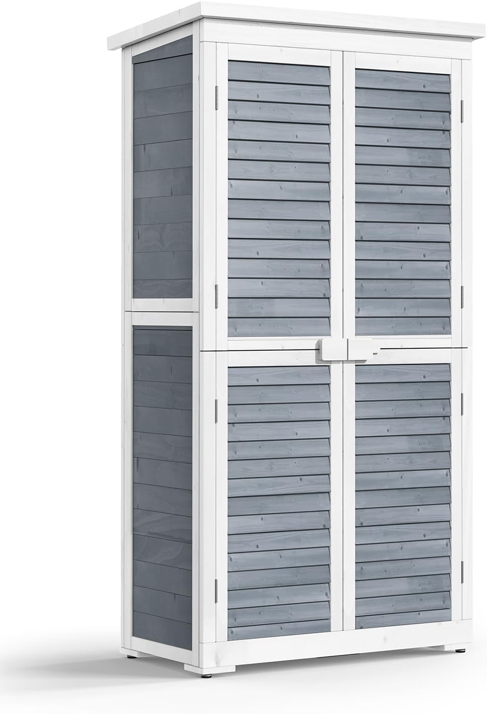 Bealife 63.2' Outdoor Storage Cabinet with Double Doors, Lockable Vertical Storage Shed with 3 Shelves Organizer, Waterproof Fir Wood Tool Closet Shed for Garden, Backyard, Patio, and Lawn -Grey
