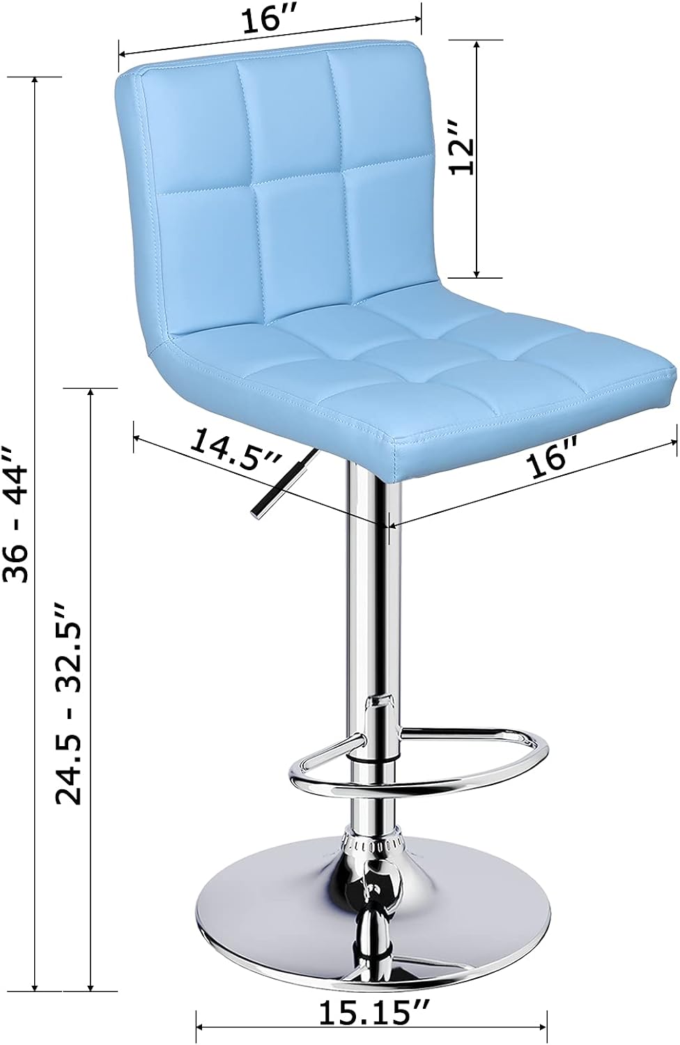 Leopard Bar Stools, Modern PU Leather Adjustable Swivel Bar Stool with Back, Set of 2 (Light Blue)