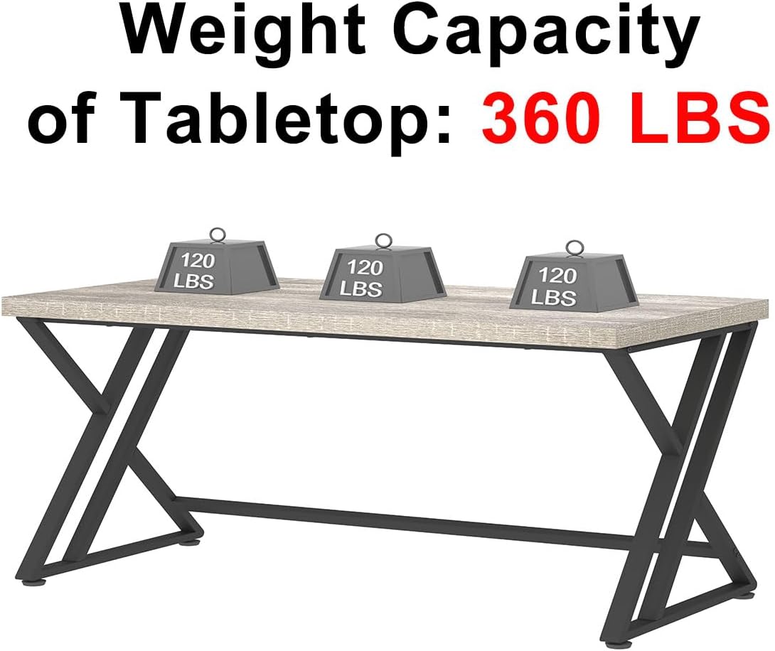 LVB Large Home Office Desk, Long Industrial Computer Desk, Metal Wood Writing Study Computer Table for Student, Big Modern Executive Simple Gaming Work Desk for Bedroom, Light Grey, 60 Inch