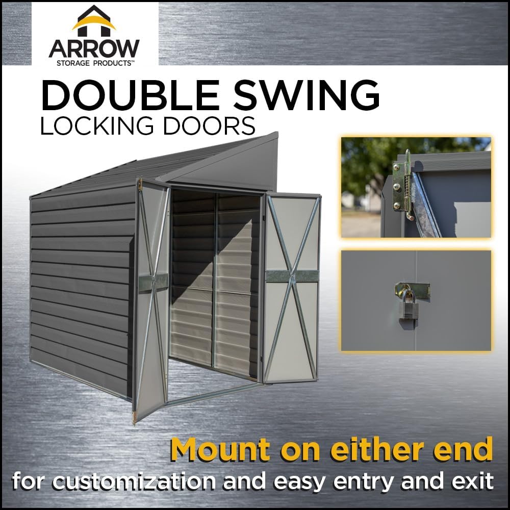 Arrow Yardsaver 4' x 10' Galvanized Steel Outdoor Storage Shed with Sloped Roof and Double-Door Entry, UV-Resistant Steel Floorless Compact Storage Shed, Charcoal