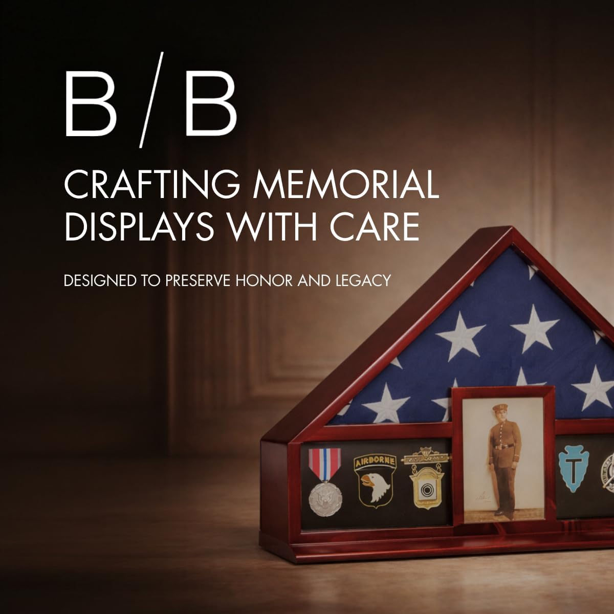 Bey-Berk Custom Personalized American Flag Display Case for 5' x 9.5' Burial Memorial Flag, Military Medal Shadow Box with Glass Front and 4'x 6' Picture Frame (Mahogany)