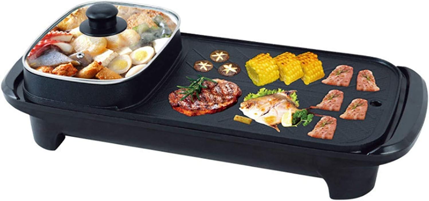 Smoke Free Electric Grill, 2-In-1 Electric Grill Grill Smokeless Indoor Machine for 6 People for Cheese, Thermostat Control, Non-Stick Material, Easy To Clean 1360 Watts
