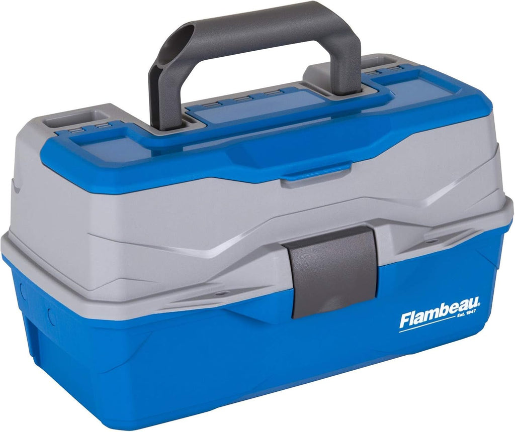Flambeau Outdoors 6382TB 2-Tray Tackle Box - Classic Fishing Lure Storage Organizer,Medium Portable Tackle Box,15 Tray Compartments,Blue/Gray,(Pack of 6)