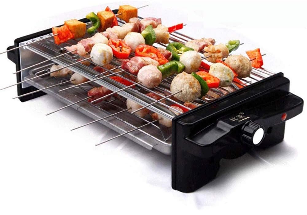 Barbecue Grill Double Electric Grill -Electric Indoor Searing Grill Removable Easy-to-Clean Nonstick Plate, 6-Serving, Extra-Large Drip Tray, Stainless Steel