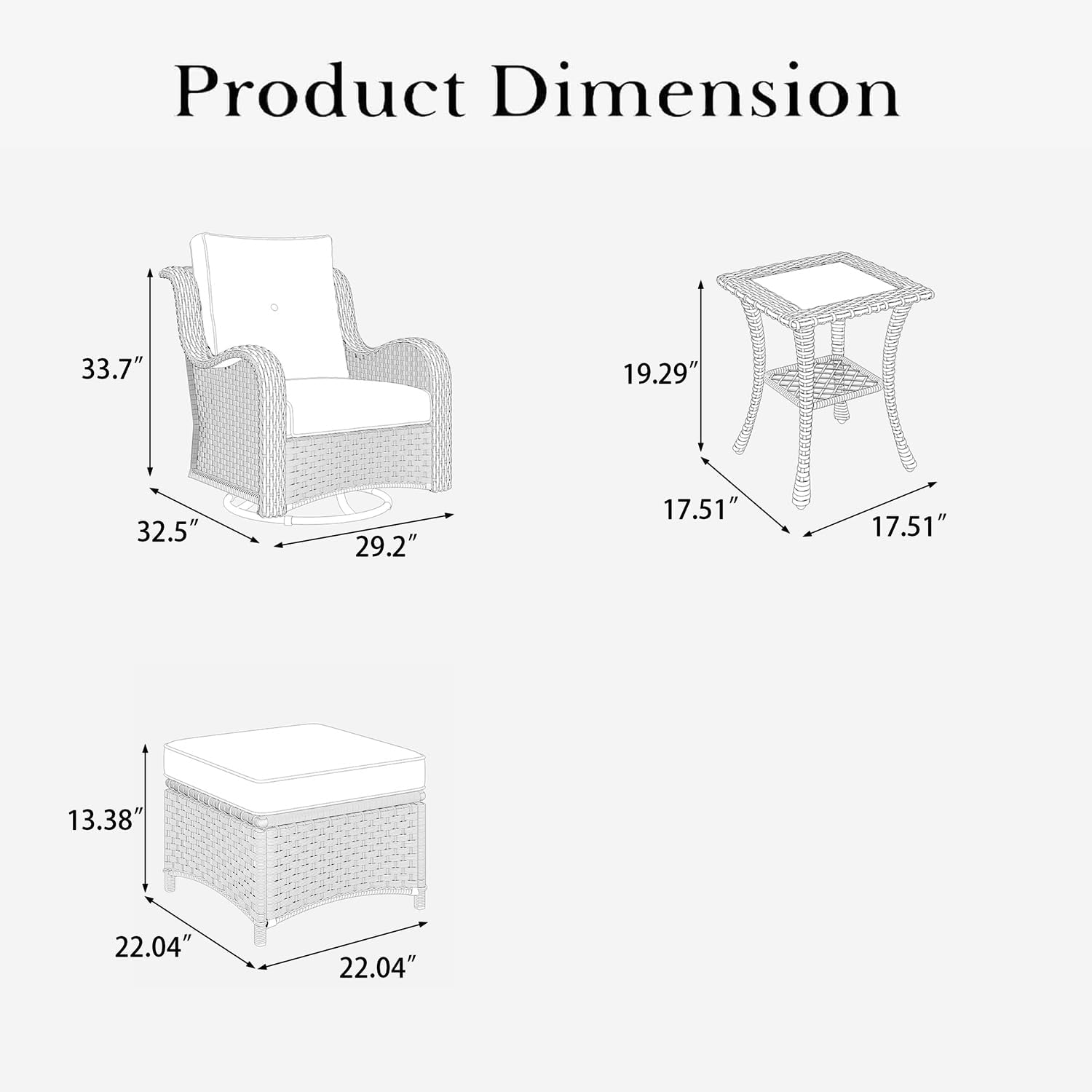 LayinSun 5 Pieces Outdoor Patio Furniture Set, Rattan Wicker Swivel Rocker Chairs Sets with Ottomans, Swivel Glider Chairs, and Coffee Table