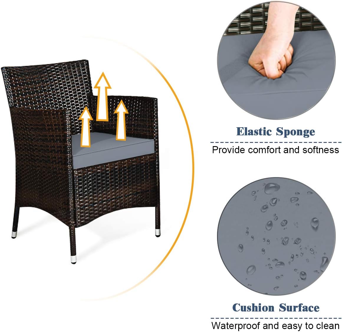 COSTWAY 8PCS Rattan Patio Furniture Set, Outdoor Wicker Rattan Chairs with Coffee Table, Rattan Cushioned Conversation Set for Backyard Balcony Porch Poolside, Grey