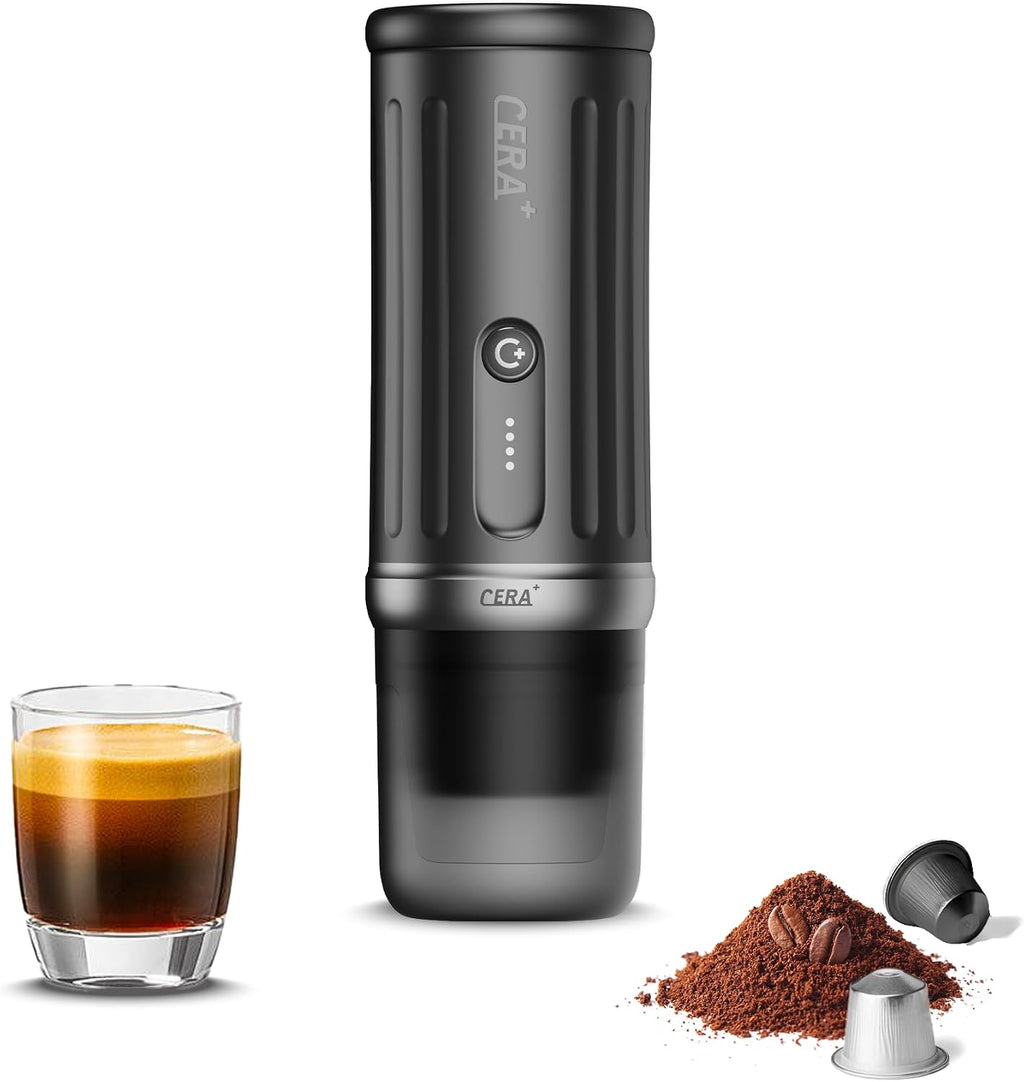 CERA+ Portable Coffee Maker Electric Espresso Machine, Self-Heating 8 Cups per Charge & 20 Bar Small Coffee Maker for Travel & RV, Single Serve Coffee Maker with USB-C Works with NS Capsules & Grounds