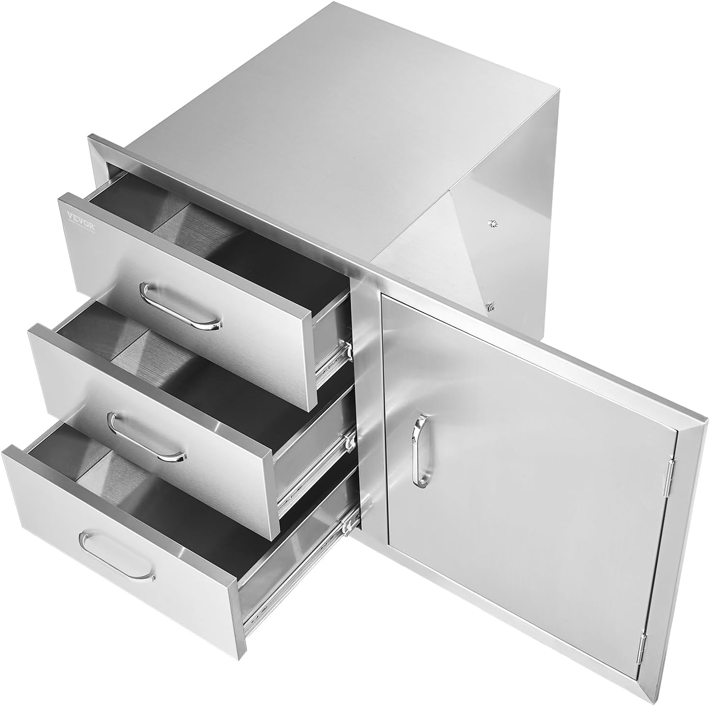 VEVOR BBQ Island Drawers 38.1W x 22.6H x 20.8D, Outdoor Kitchen Door Drawer Combo Cabinets, BBQ Access Door/Triple Drawers Combo, Stainless Steel Handles, Perfect for BBQ Island Patio Grill Station